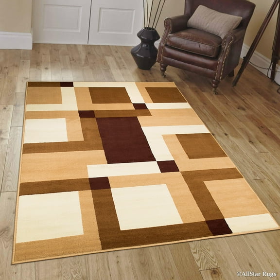 Allstar Brown Area Rug. Contemporary. Abstract. Traditional. Geometric. Formal. Shapes. Squares (3' 9" x 5' 1")
