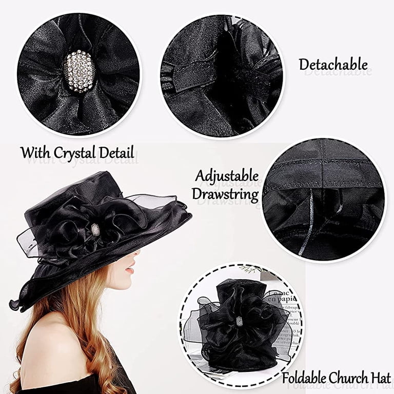 Adjustable Fedora Hat with Floral Decor for Weddings Derby Church Events SPRING PARK Women Foldable Kentcky Derby Church Hat Organza  main image 2