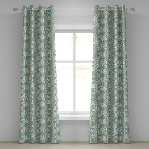Ambesonne Geometric Grommet Curtain, Pale Toned Lattice, 50" x 72", Pale Teal Beige