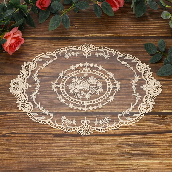 2 Pcs Lace Placemats, 15.7x6.2Inches Vintage Table Doilies Oval Embroidered Crochet Lace Dolly Cup Mat for Table Vase Home Decor, Beige