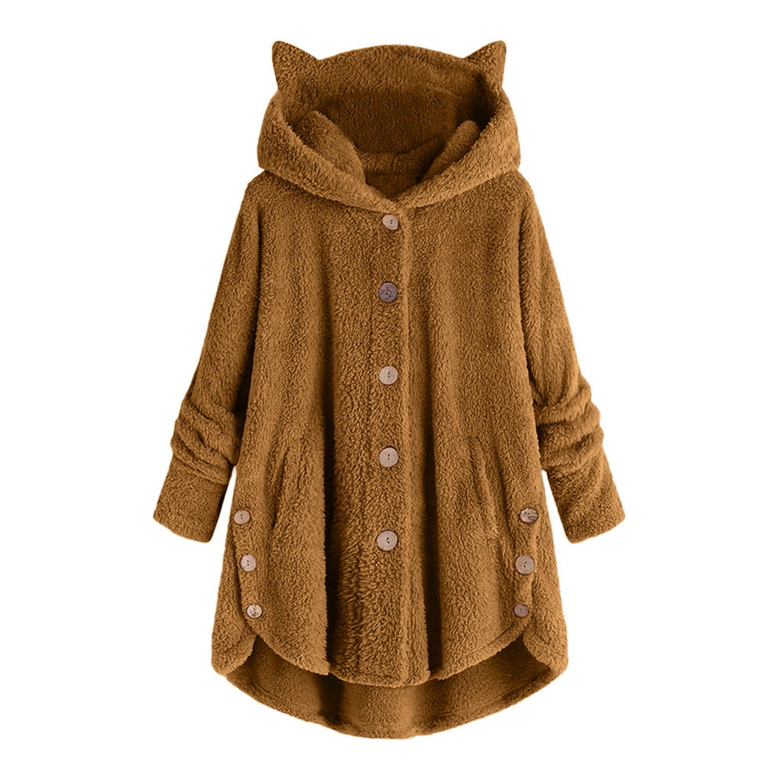 KIHOUT Spring Winter Warm Coat Women Button Coat SolidTops Hooded Pullover Loose Sweater Blouse Plus Size,Size S-5XL