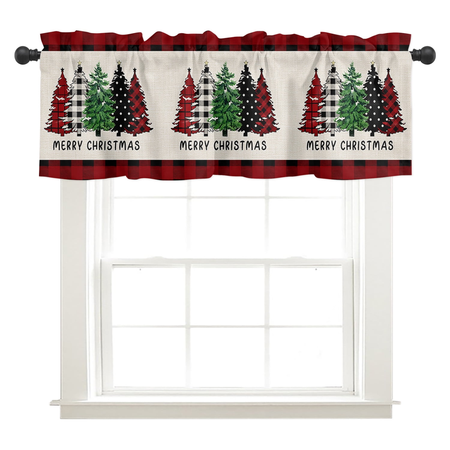 Merry Christmas Tree Valances Windows Curtain Farm Xmas Tree Kitchen