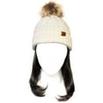 thumbnail image 2 of Wrapables® Cable Knit Faux Fur Pom Pom Beanie, Mommy & Me Set Cream, 2 of 4