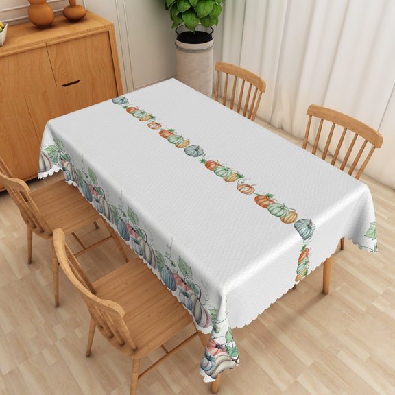 SUNOLIFE Fall Tablecloth Rectangular Blue Pumpkins Autumn Thanksgiving Table Cloth Cover 54x72 Inch
