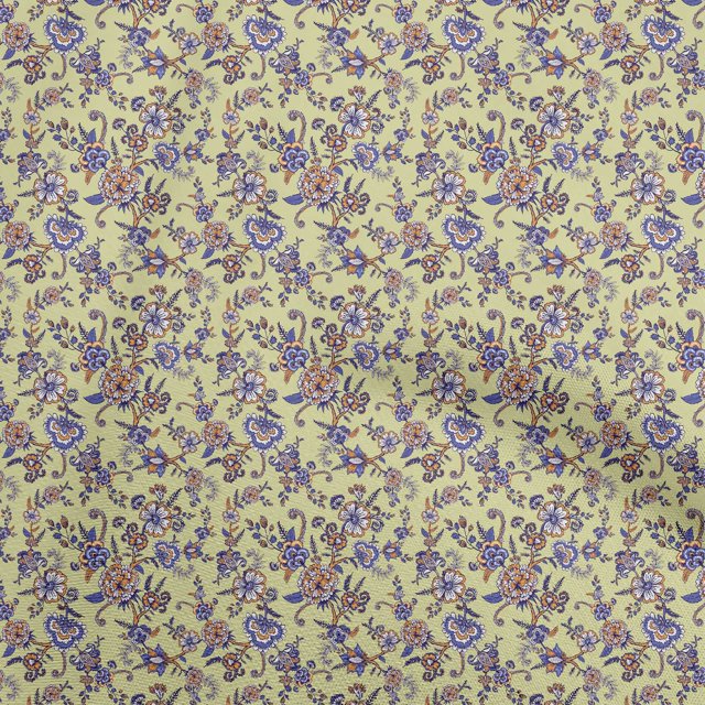 oneOone Polyester Spandex Yellow Fabric Asian Japanese Floral Craft Projects Decor Fabric Printed By The Yard 56 Inch Wide