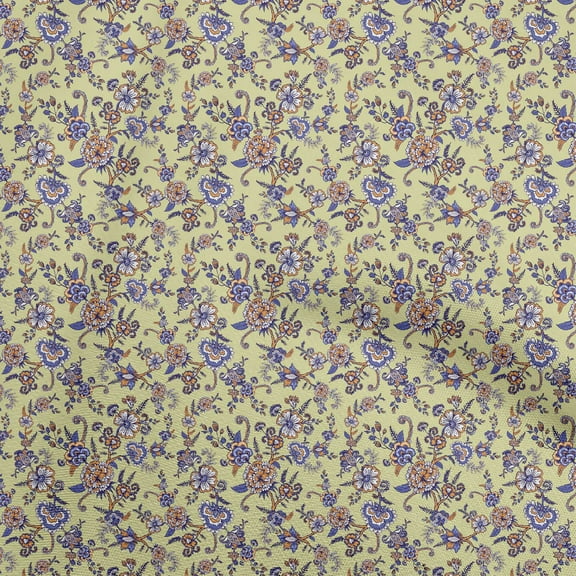 oneOone Cotton Cambric Yellow Fabric Asian Japanese Floral Quilting Supplies Print Sewing Fabric By The Yard 56 Inch Wide