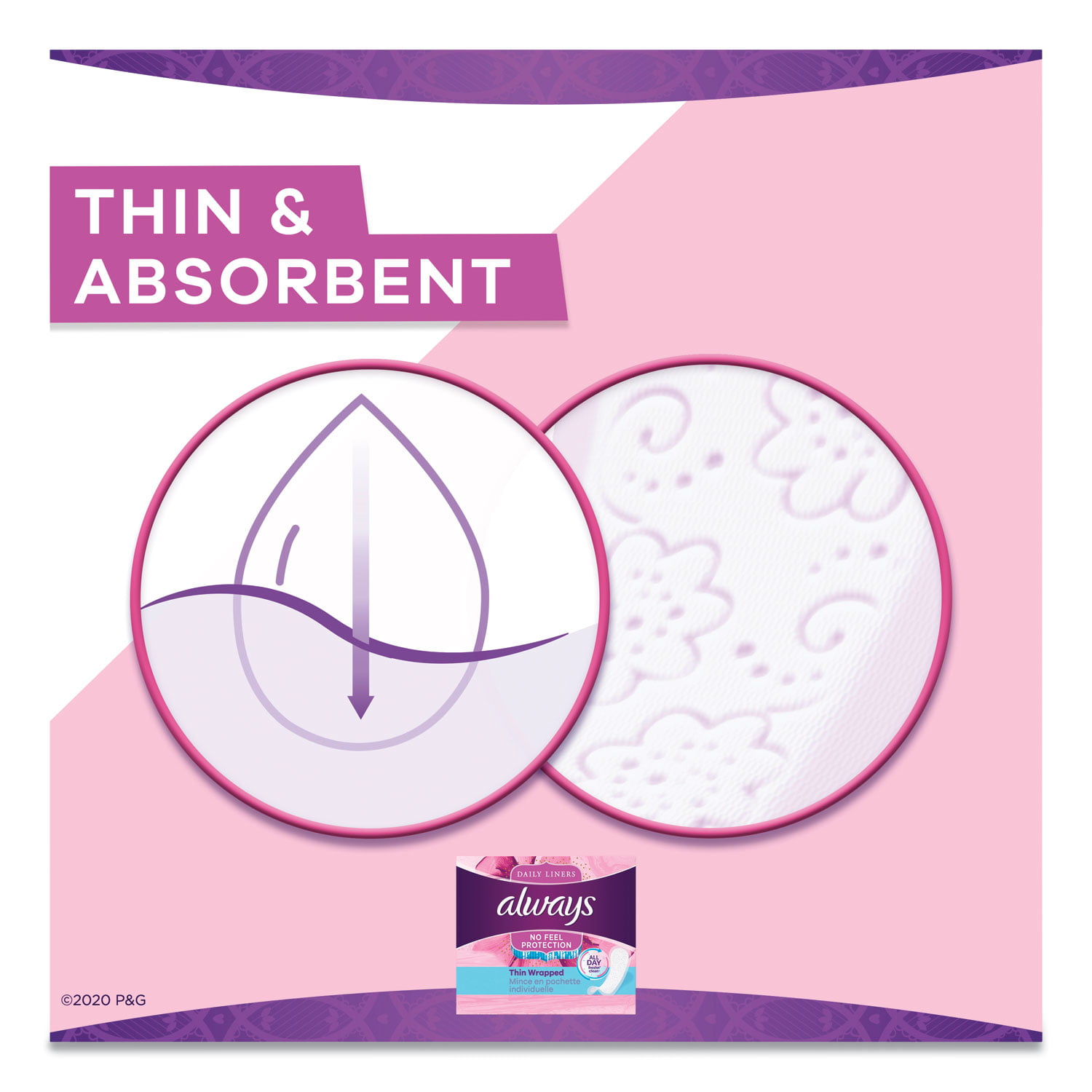 Always® Thin Daily Panty Liners, Regular, 120/pack, 6 Packs/carton 