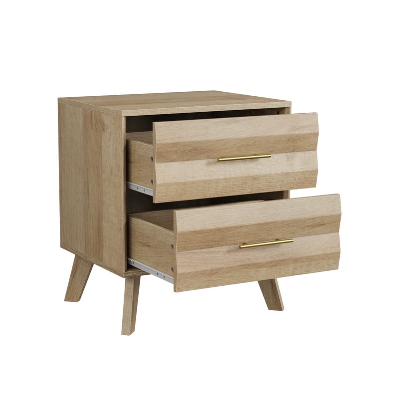 1-Pcs Accent Wooden Nightstand with Gold Metal Handles, Bedside Storage Table Small Cabinet with 2 Drawers