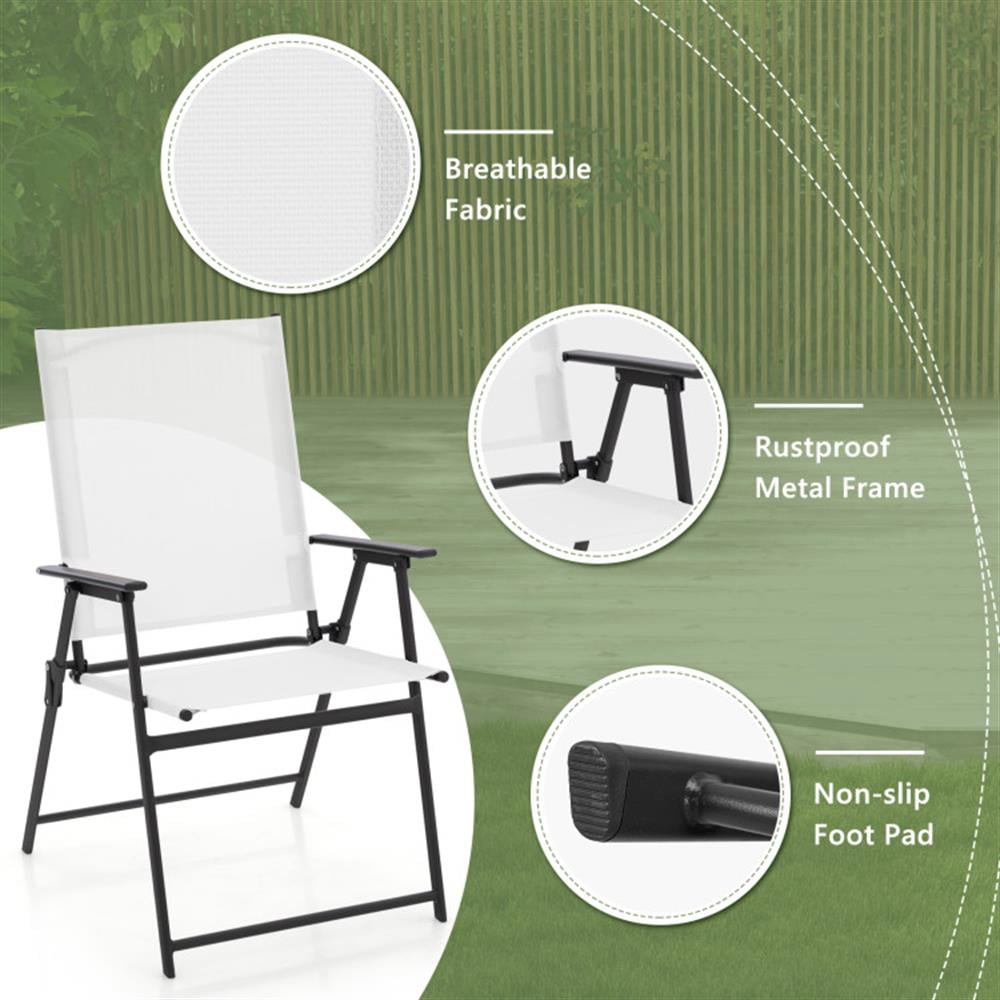 Topcobe 2 Pieces Patio Folding Chairs with Armrests for Deck Garden Yard, Outdoor Patio Furniture for Garden Backyard Pool Deck-White