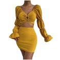 thumbnail image 1 of Conjuntos de blusa de manga larga y minivestido con cuello en V para mujer a la moda de 2 piezas Wmkox8yi  bvn767, 1 of 9
