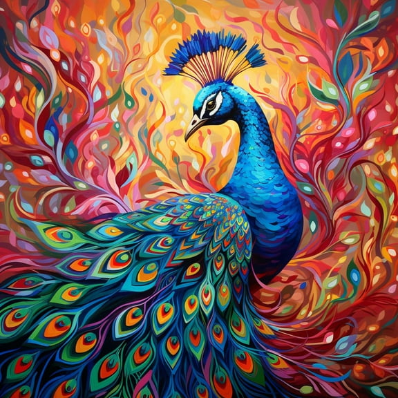 Colorful Peacock 5D Diamond Art Painting by Number Kits for Adults DIY Paint with Full Drill Round Diamond Gems Painting Art Craft for Home Wall Decor 13.8x13.8inch