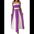 thumbnail image 3 of Vestido con Tirantes Finos y Colores Contrastantes para Mujer, Elegante, de Cintura Alta y con Aberturas Laterales. Violeta Oscuro S, 3 of 7