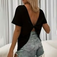 thumbnail image 6 of MIXUE Boho Tops For Women Summer Solid Color Round Neck Short Sleeve Loose Casual Pullover Shirts For Women T-shirts Activewear,Black,M, 6 of 6