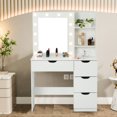 thumbnail image 1 of Coiffeuse de 35 Pouces avec Miroir et Lumières, Coiffeuse à 3 Modes d'Éclairage Réglables avec 4 Tiroirs et Barre d'Alimentation Intégrée, Table de Maquillage Moderne pour Chambre, Studio de Maquillage, 1 of 8