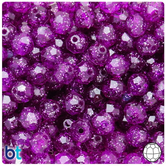 BeadTin Lilac Sparkle 10mm Faceted Round Plastic Beads (225pcs)