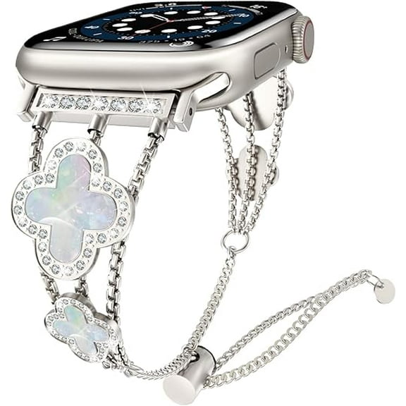 XIUDA Women Flower Stainless Steel IWatch Band Compatible for Apple Watch Band 42mm(Serise 3)/44mm/45mm/46mm/49mm Series 10/9/8/7/6/5/4/3/2/1