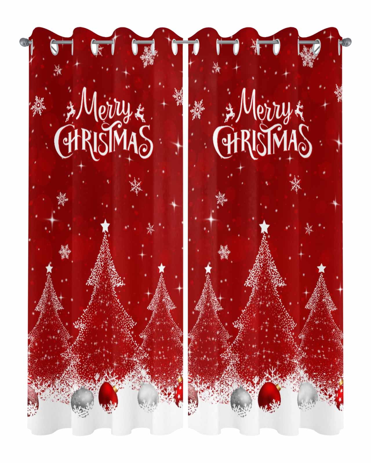 Outdoor Curtains for Patio, Red Christmas Tree Waterproof Blackout Outside Curtain for Porch/Pergola/Gazebo, Balls Xmas Snowflake Thermal Insulated Drapes for Cabana, 2 Panels, 54 x 95 Inch