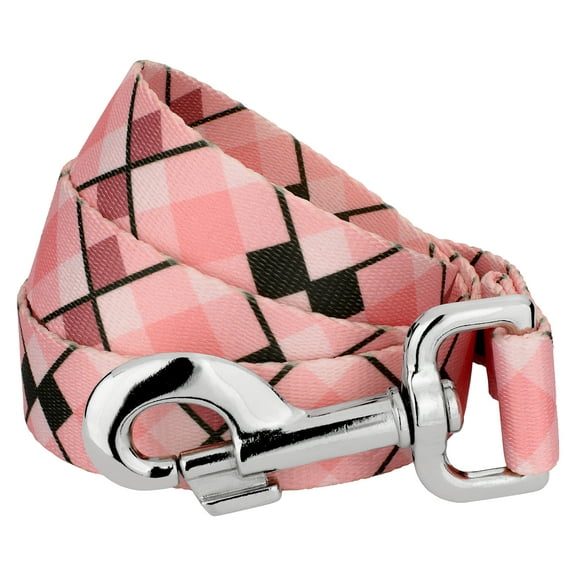 Country Brook Petz® 1 Inch Pink and Brown Argyle Everyday Dog Leash Limited Edition, 4 Foot