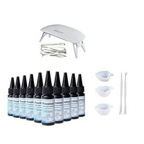 Lamp Included-10 Pieces 30ML Upgrade 1 Min Quick Cure! Hard Crystal UV Resin, UV Glue Ultraviolet Curing, Solar Cure Sunlight Activated Resin Adhesive Glue  5 Type of Silicone Resin Tool Cup Stick