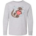thumbnail image 3 of Inktastic Cute Smiling Valentine's Day Otter with Heart Long Sleeve Youth T-Shirt, 3 of 5