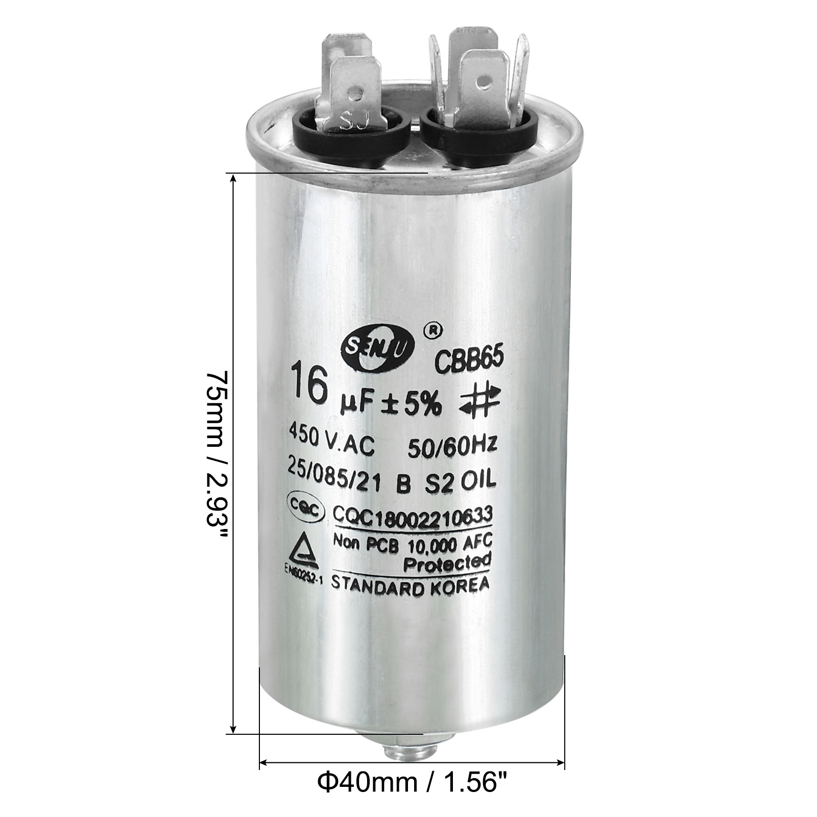 16uF 16MDF 450VAC Fan Start Capacitor, CBB65 Circular Run Capacitor with Screws for Air Conditioner - image 2 of 5