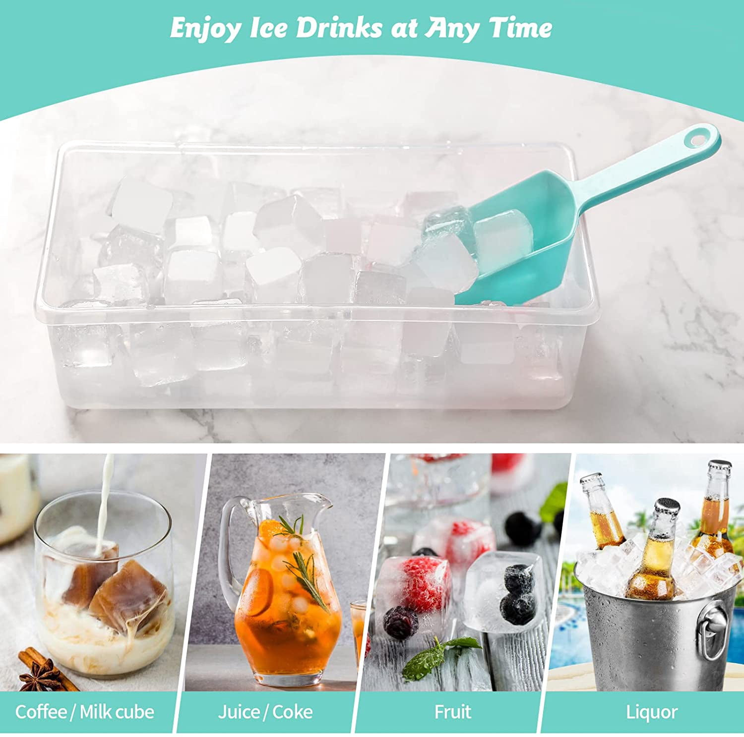 Ice Cube Tray With Lid and Bin,2*36 Nugget Food-grade Silicone Ice Tray,Flexible Ice Cube Molds Comes with Ice Container, Scoop and Cover (Green, 2*36 cubes Silicone suits)