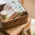 thumbnail image 3 of Straw Basket Natural Small Lidded Basket in Brown (Set of 3), 3 of 5