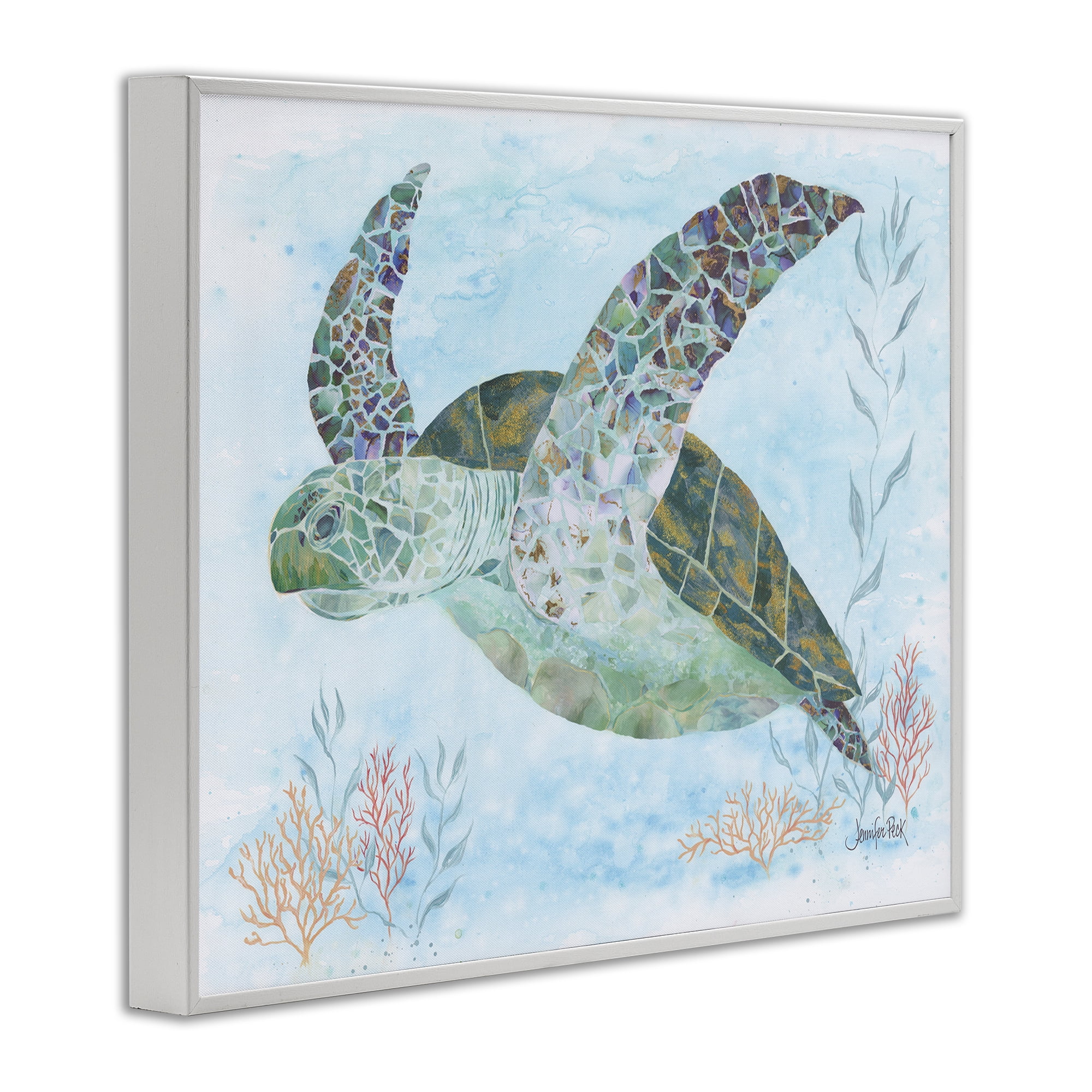 Stupell Industries Mosaic Tortoise Underwater Animals & Insects Painting White Framed Art Print Wall Art, 30 x 24