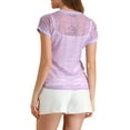thumbnail image 4 of MODA NOVA Junior's Curved Hem Sheer Short Sleeves Floral Lace Blouse Lavender S, 4 of 6