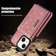 thumbnail image 7 of ELEHOLD Stylish Wallet Case for iPhone 14 -6.1 inch Flip Card Slots Diamond Bling Sparkle Design RFID Blocking Detachable Shoulder Strap for Girls Women Purse Case, Pink, 7 of 7