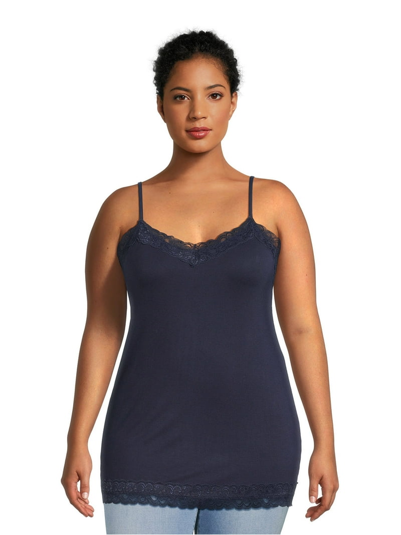 Terra & Sky Women's Plus Size Lace Trim Cami Tank Top, 2-Pack
