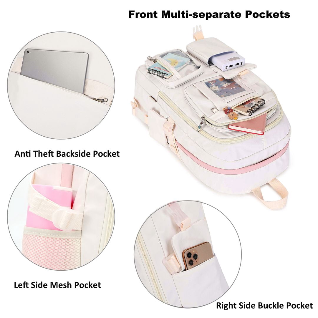 AO ALI VICTORY Laptop Backpacks 16 Inch School Bag College Backpack Large Travel Daypack Kawaii Bookbags for Teens Girls Women Students (White)