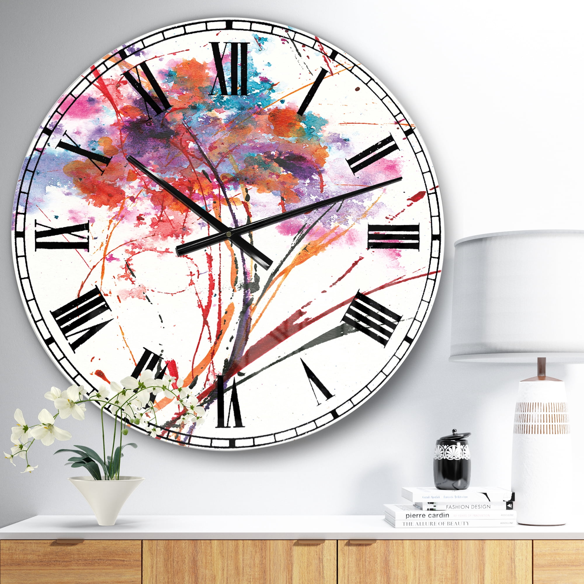 Designart Oversized Multicolor Analog Round Modern Traditional Wall Clocks, CLM30879-C23
