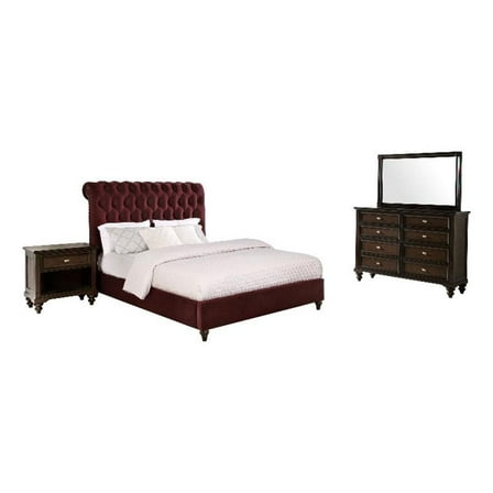 Devon 4-piece Queen Bedroom Set Wine Red and Dark Oak