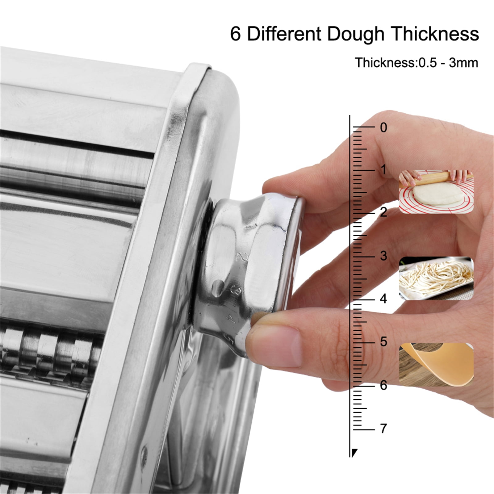 Lowestbest Pasta Machine, Manual Stainless Steel Double-Blade Pasta Machine, Silver