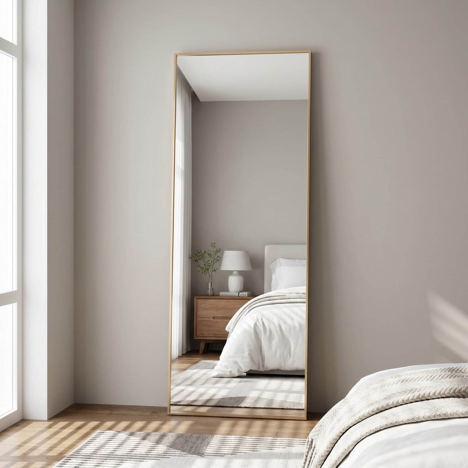 Gleamira 14"x58" Rectangular Full Length Mirror Floor Standing Mirror, Gold