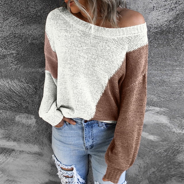 EGNMCR Pull à Col Rond pour Femmes, Pull pour Femmes Automne et Hiver Pull Décontracté à Manches Longues Patchwork