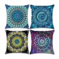 thumbnail image 1 of Juego de 4 Fundas de Almohada de Algodón 45 x 45 cm y Lino Estampado Hippie Bohemio Azul Mandala Flor Funda de Cojín Cuadrada para Cama Coche Hogar Sofá, 1 of 5
