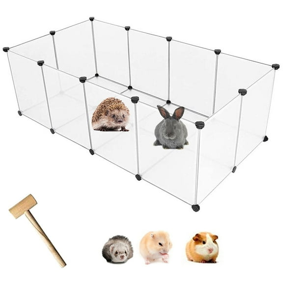 SOFTGAS Plastic Pet Playpen,Portable Bunny Fence,Small Animals DIY Metal Enclosure Pen Cage Yard Outdoor & Indoor for Small Rabbit Cat Guinea Pig Hedgehogs Rat(12 Panels/14 X 14 inches)