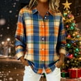 thumbnail image 5 of HAiming Plaid Shirt for Women Lapel Collar Button down Roll up Long Sleeve Soft Casual Tendy Tops, 5 of 6