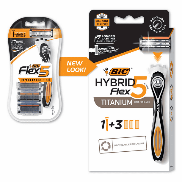 BIC Flex 5 Hybrid Men's Razor, Disposable Razors, 1 Handle and 3 Replacement Cartridges