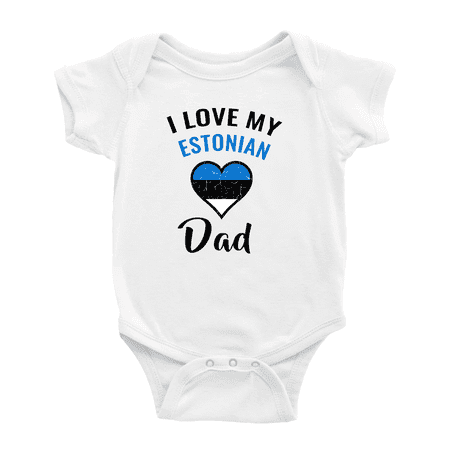 

I Love My Estonian Dad Heart Flag Cute Baby Romper Bodysuit For Boy Girl (White 3-6 Months)