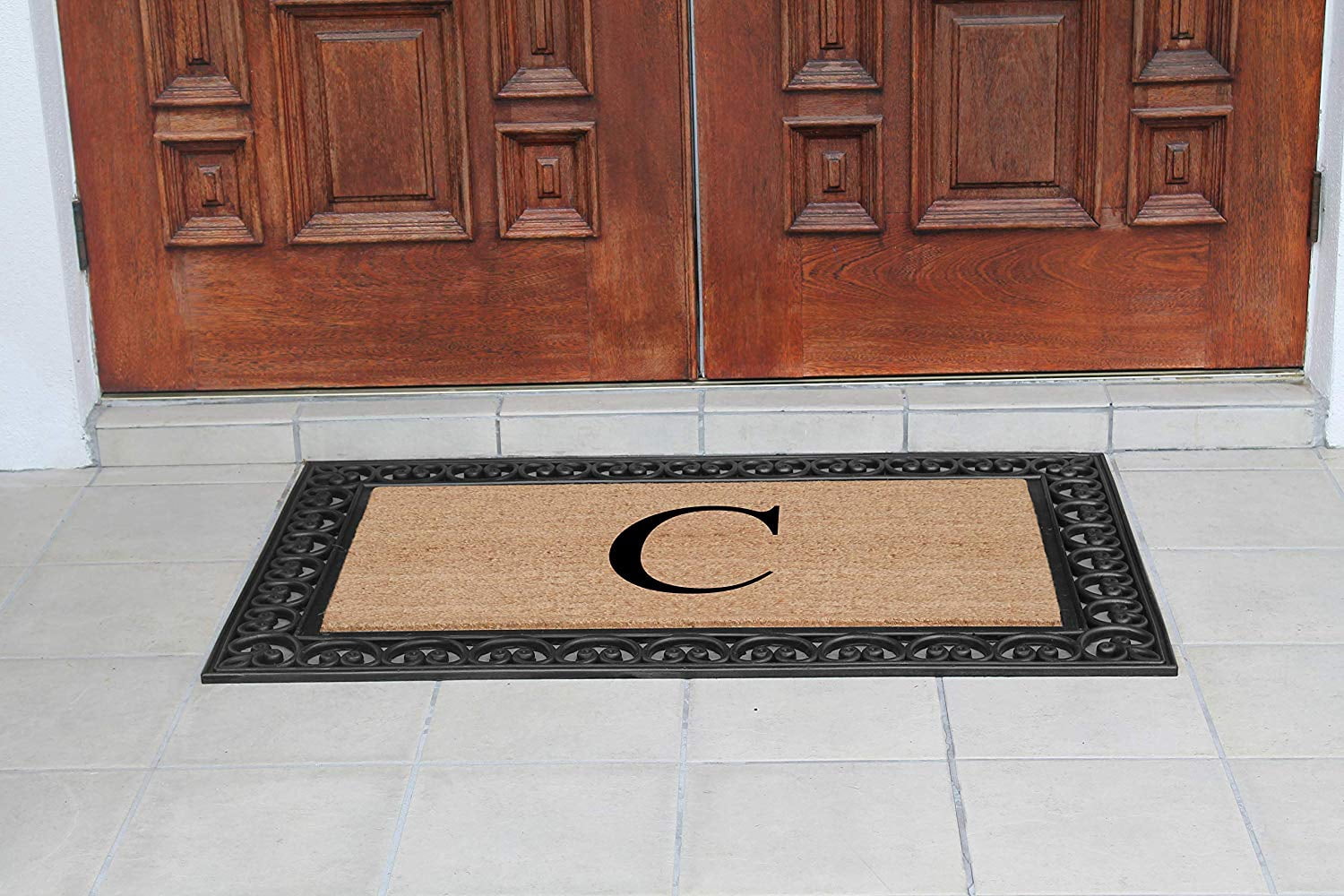 A1HC 30"x48" Natural Coir & Rubber Paisley Monogrammed Door Mat, Heavy-Duty, Low-Profile, Anti-Shed Outdoor Entrance Mat