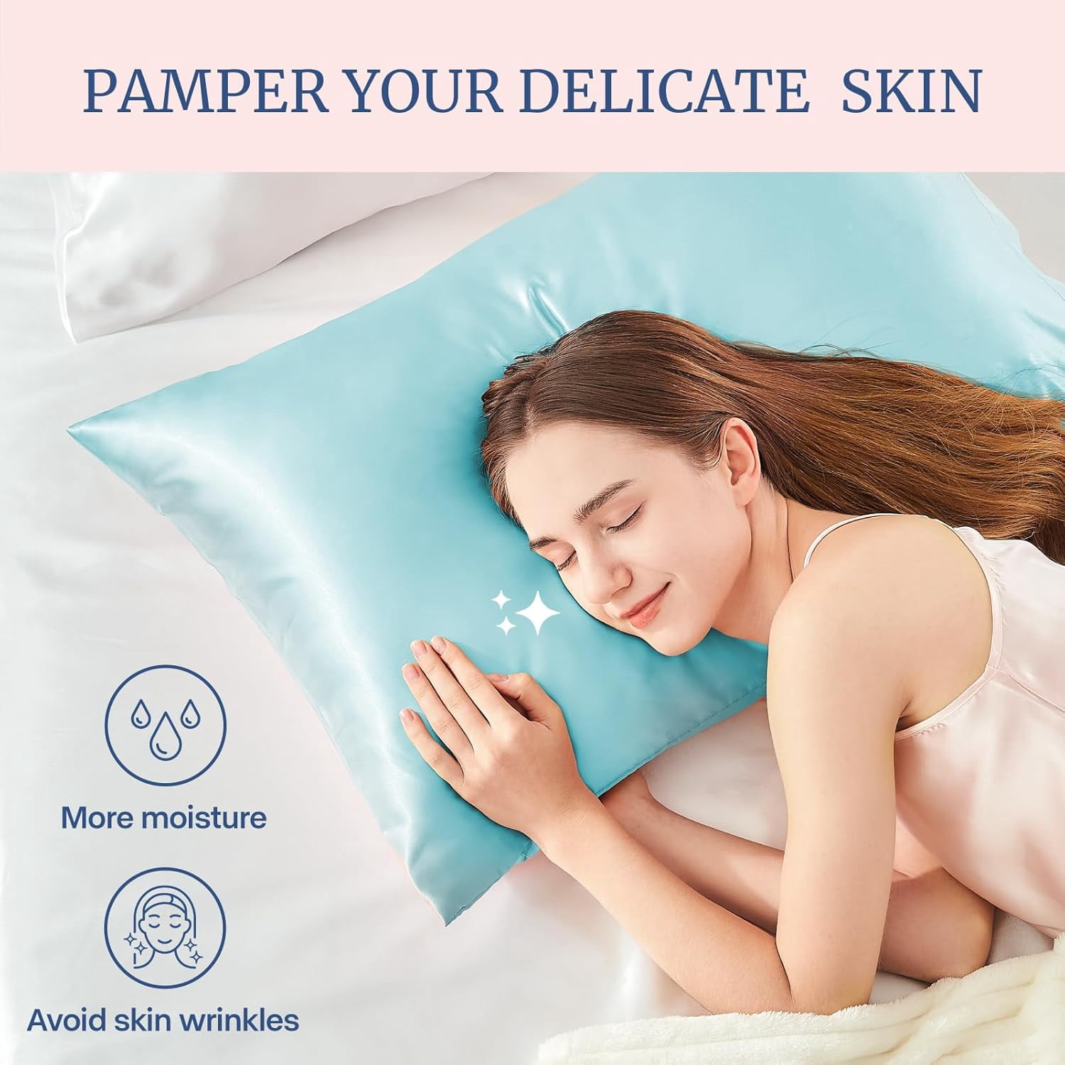 Satin Pillowcase for Hair and Skin, Super Soft Similar to Silk Pillow Cases 4 Pack with Envelope Closure, Cooling Pillowcases for Women Men (20"x30" Queen Size, Blue)