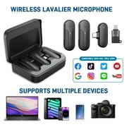 Professional Wireless Lavalier Microphones for iPhone,Android,2 Pack Wireless Clip Mic with Noise Cancellation, Clip on Lapel Mini Mic for Live Streaming,Video Recording,Interview,Vlog,Black
