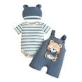 thumbnail image 3 of Huowey Boys Girls Suspender Shorts Set Short Sleeve Classic Striped Prints Round Neck Romper Bodysuit Cute Cartoon Animal Dog Pattern Embroidery Overall Outfits Vacation Dailywear,Blue,3-6 Months, 3 of 6