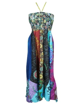 Mogul Women Midi Dress Backless Halter Printed Evening Party Fashion S/M