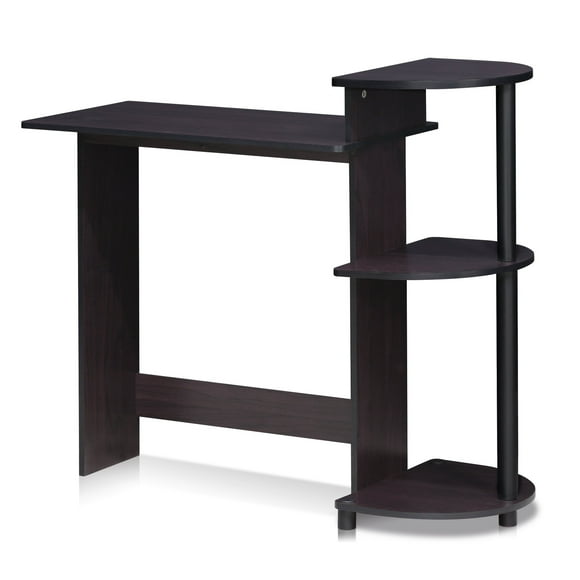 Furinno 11181DWN Compact Computer Desk with Shelves, Dark Walnut