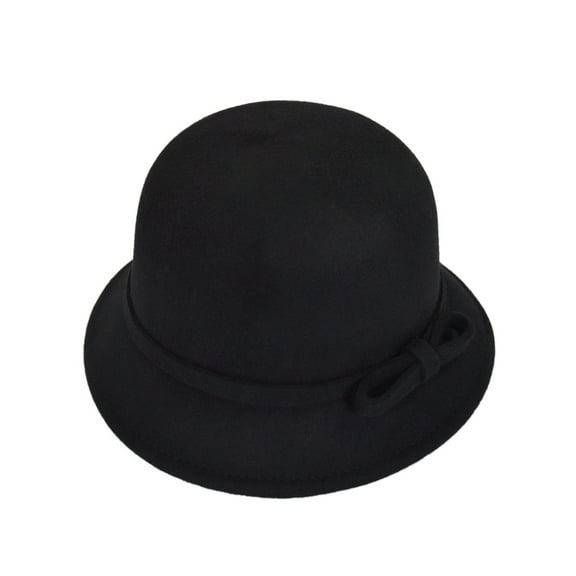 Trendsblue Women's Pure Wool Solid Color Bow Round Cloche Cap Hat