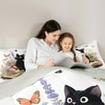 thumbnail image 5 of Feelyou Black Cat Kids Queen Comforter Set, Kawaii Cartoon Kitten Bedding Sets, Rustic Groovy Flower Reversible Bedding Comforter Set, Ultra Soft Bedroom Decor, 3-Piece, 5 of 8